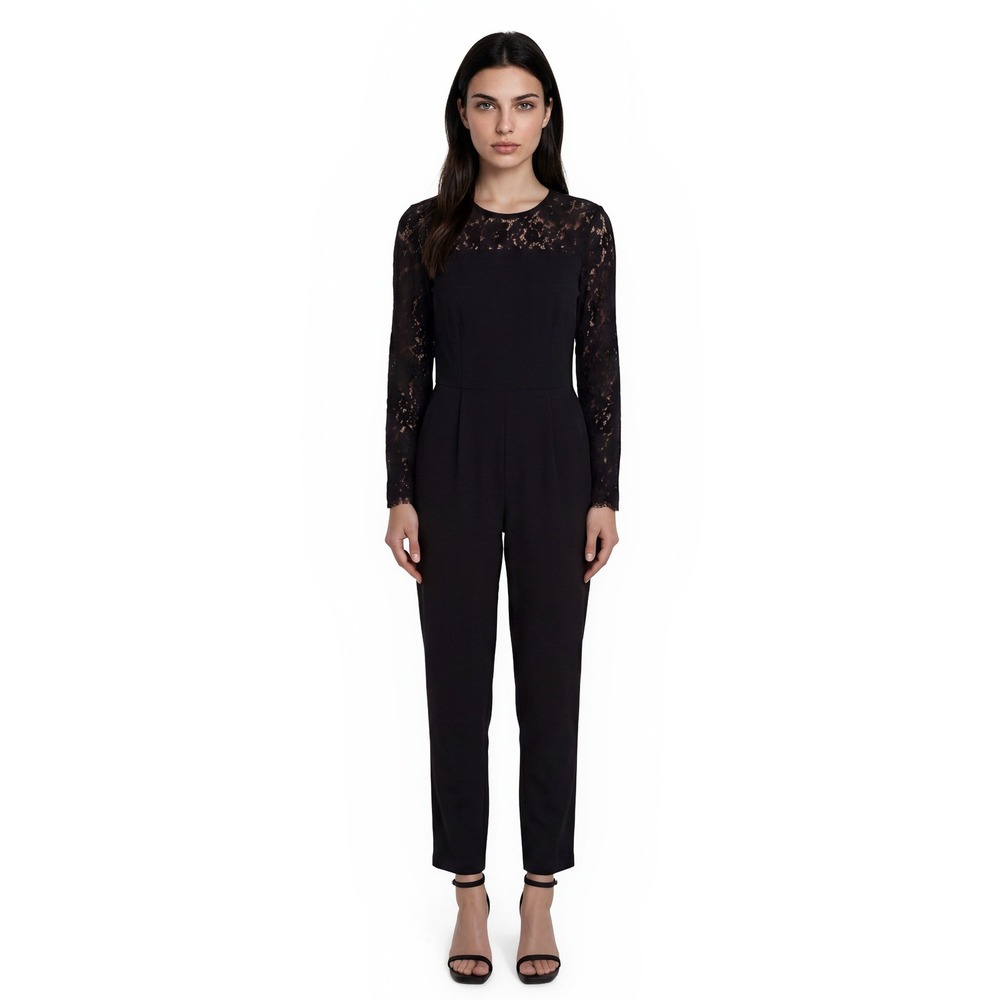 NEW Draper James Black Jumpsuit Women's Size 8 Lace Sleeve Formal Pockets